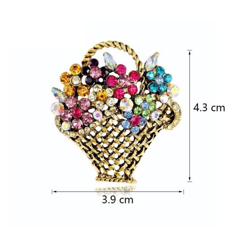 BROSZKA OZDOBNA KRYSZTAŁOWY KOSZYCZEK Z KWIATAMI BZ139KOL