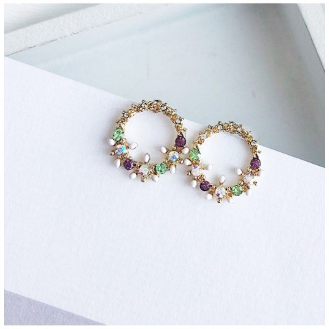 KOLCZYKI SZTYFTY WIANKI KOLOROWE CYRKONIE KWIATUSZKI 1,9CM K1539