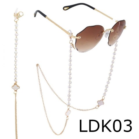 ŁAŃCUSZEK DO OKULARÓW CIENKI ZŁOTY PERŁY 76CM LDK03