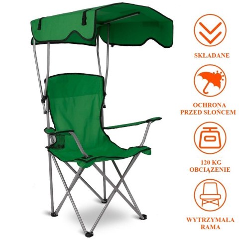 SKŁADANE KRZESŁO TURYSTYCZNE, WĘDKARSKIE Z DASZKIEM KRT07ZIE
