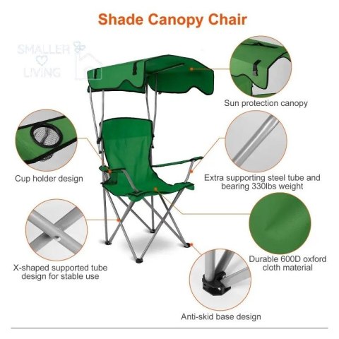 SKŁADANE KRZESŁO TURYSTYCZNE, WĘDKARSKIE Z DASZKIEM KRT07ZIE