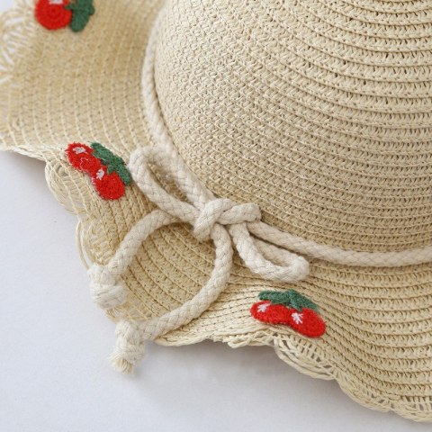 ZESTAW TOREBKA I KAPELUSZ 52CM DLA DZIEWCZYNKI SŁOMIANE WISIENKI CZ44