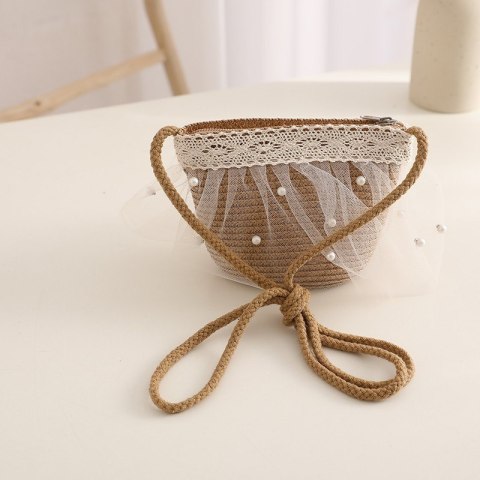 ZESTAW TOREBKA I KAPELUSZ 52CM DLA DZIEWCZYNKI SŁOMIANE TIUL PEREŁKI CZ41