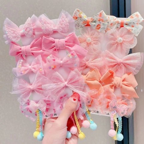 ZESTAW 10W1 SPINEK WSUWEK DO WŁOSÓW TIULOWE KOKARDY CEKINY SP302