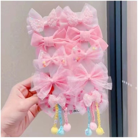 ZESTAW 10W1 SPINEK WSUWEK DO WŁOSÓW TIULOWE KOKARDY POMPONY SP301