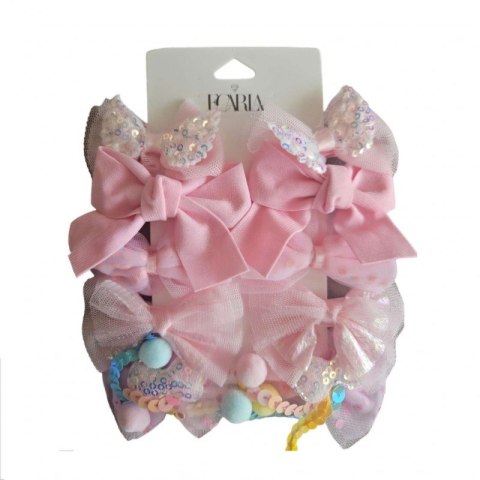 ZESTAW 10W1 SPINEK WSUWEK DO WŁOSÓW TIULOWE KOKARDY POMPONY SP301