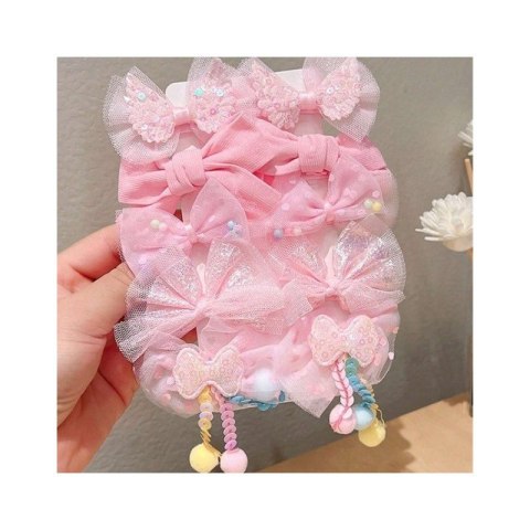 ZESTAW 10W1 SPINEK WSUWEK DO WŁOSÓW TIULOWE KOKARDY POMPONY SP301