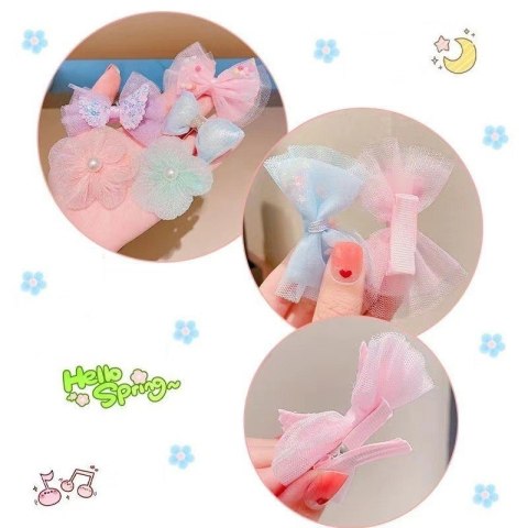 ZESTAW 10W1 SPINEK WSUWEK DO WŁOSÓW TIULOWE KOKARDY POMPONY SP301