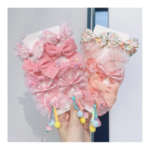 ZESTAW 10W1 SPINEK WSUWEK DO WŁOSÓW TIULOWE KOKARDY POMPONY SP301