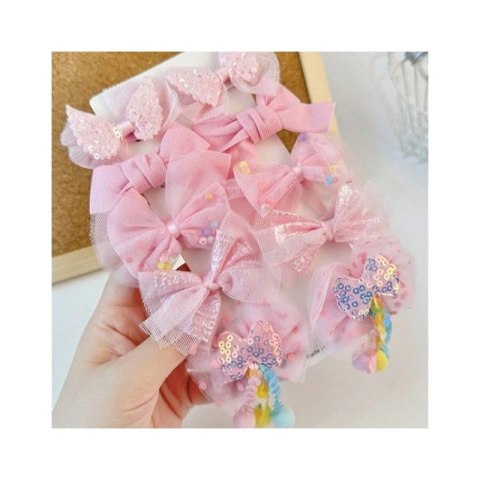 ZESTAW 10W1 SPINEK WSUWEK DO WŁOSÓW TIULOWE KOKARDY POMPONY SP301