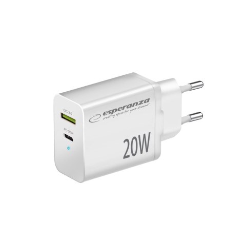EZC105W ES PERANZA ŁADOWARKA SIECIOWA 20W USB-C PD 20W / USB-A qC 3.0 18W BIAŁA EZC105W ES PERANZA ŁADOWARKA SIECIOWA 20W USB-C PD 20W / USB-A qC 3.0 18W BIAŁA