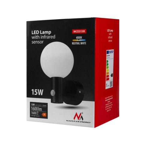 LAM PA LED Z CZUJNIKIEM RUCHU MACLEAN, CZUJNIK RUCHU PIR, KOLOR CZARNY, 15W, IP65, 1600LM, BARWA NEUTRALNA BIAŁA (4000K) MCE515 B LAM PA LED Z CZUJNIKIEM RUCHU MACLEAN, CZUJNIK RUCHU PIR, KOLOR CZARNY, 15W, IP65, 1600LM, BARWA NEUTRALNA BIAŁA (4000K) MCE515 B