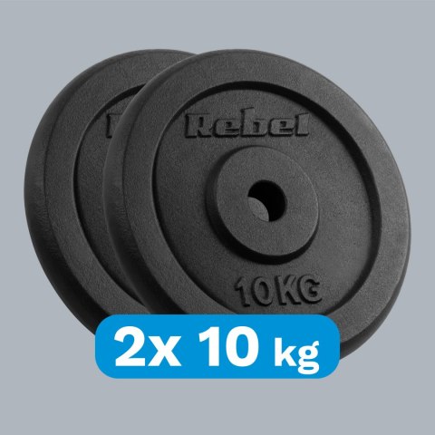 ZESTAW OBCIĄŻEŃ ŻELIWNYCH 2x10KG, OTWÓR 31MM, TALERZ KLASYCZNY, REBEL ACTIVE ZESTAW OBCIĄŻEŃ ŻELIWNYCH 2x10KG, OTWÓR 31MM, TALERZ KLASYCZNY, REBEL ACTIVE