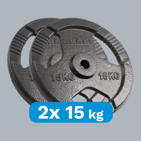 ZESTAW OBCIĄŻEŃ ŻELIWNYCH 2x15KG, OTWÓR 31MM, TALERZ Z UCHWYTAMI, REBEL ACTIVE ZESTAW OBCIĄŻEŃ ŻELIWNYCH 2x15KG, OTWÓR 31MM, TALERZ Z UCHWYTAMI, REBEL ACTIVE