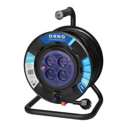 PRZEDŁUŻACZ BĘBNOWY, 4 GNIAZDA 2P+Z, KABEL PVC H05VV-F 3x1,5MM?, DŁUGOŚĆ 25M, STAŁE GNIAZDA, TERMIK,  PRZESŁONY TORÓW  PRĄDOWYCH.