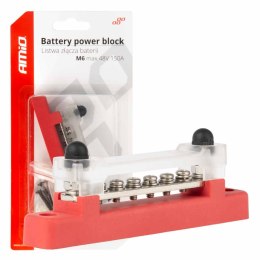 BLOK ROZDZIELCZY MASY  PLUSA BUS BAR M6 12V - 48V 150A AMIO-03810