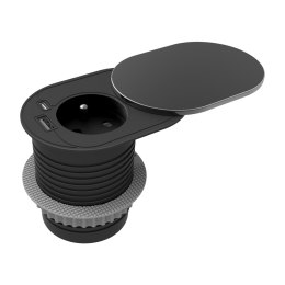 GNIAZDO MEBLOWE ?6CM, W PUSZCZANE W BLAT Z  PRZESUWNĄ  POKRYWKĄ, ŁADOWARKĄ USB I  PRZEWODEM 1,9M, 1x2P+Z (FRENCH), 1xUSB (TY P A+C; P