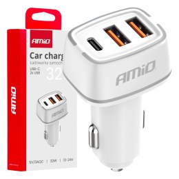 ŁADOWARKA SAMOCHODOWA 2x USB-A + USB-C 32W AMIO-03890