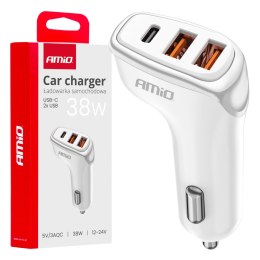 ŁADOWARKA SAMOCHODOWA 2x USB-A + USB-C 38W AMIO-03886