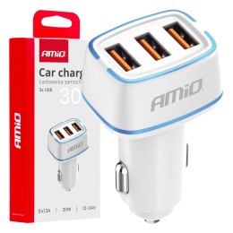 ŁADOWARKA SAMOCHODOWA 3x USB-A 30W AMIO-03889