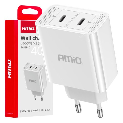 ŁADOWARKA SIECIOWA 230V 2x USB-C 40W AMIO-03892 ŁADOWARKA SIECIOWA 230V 2x USB-C 40W AMIO-03892