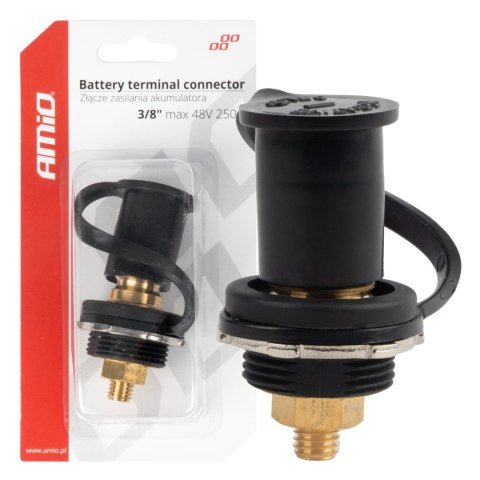 ZŁĄCZE ZASILANIA AKUMULATORA CZARNE MINUS Z ZAŚLE PKĄ 3/8 M10 12V 24V 48V 250A AMIO-03813 ZŁĄCZE ZASILANIA AKUMULATORA CZARNE MINUS Z ZAŚLE PKĄ 3/8 M10 12V 24V 48V 250A AMIO-03813