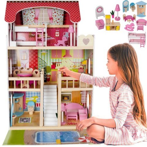 DOMEK DREWNIANY DLA LALEK - WILLA Z BASENEM D11251 DOMEK DREWNIANY DLA LALEK - WILLA Z BASENEM D11251