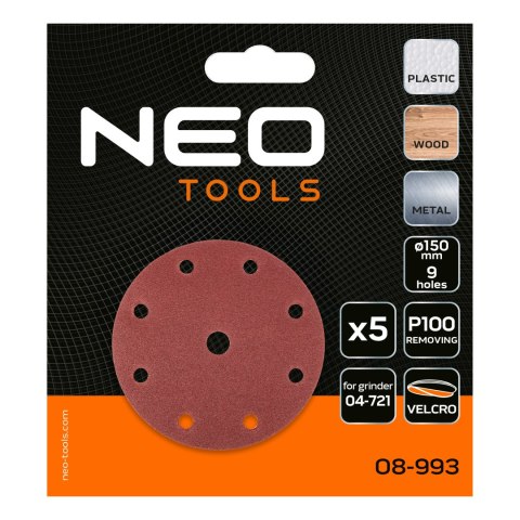 KRĄŻKI ŚCIERNE 150 MM, P100, 5 SZT., Z 9 OTWORAMI DO 04-721 KRĄŻKI ŚCIERNE 150 MM, P100, 5 SZT., Z 9 OTWORAMI DO 04-721