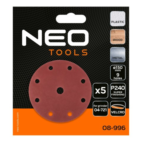 KRĄŻKI ŚCIERNE 150 MM, P240, 5 SZT., Z 9 OTWORAMI DO 04-721 KRĄŻKI ŚCIERNE 150 MM, P240, 5 SZT., Z 9 OTWORAMI DO 04-721
