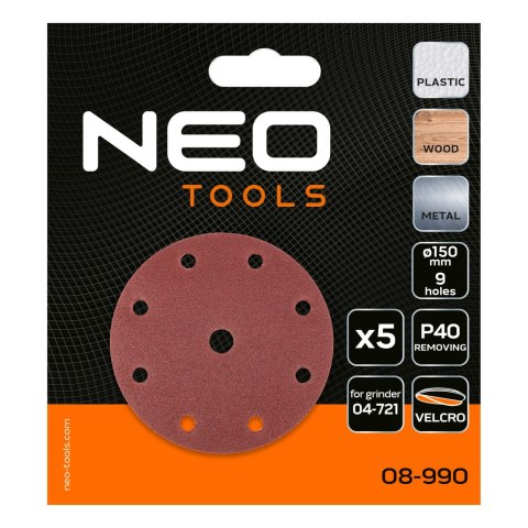 KRĄŻKI ŚCIERNE 150 MM, P40, 5 SZT., Z 9 OTWORAMI DO 04-721 KRĄŻKI ŚCIERNE 150 MM, P40, 5 SZT., Z 9 OTWORAMI DO 04-721