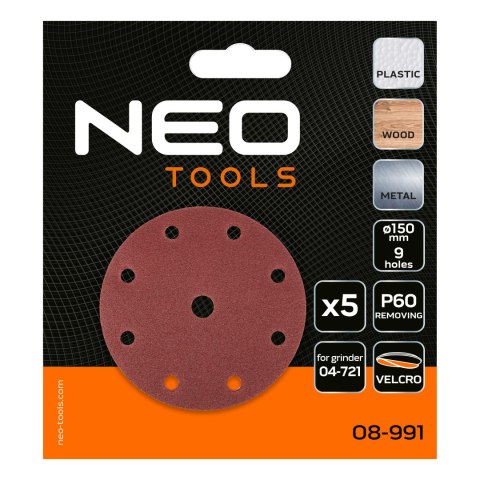 KRĄŻKI ŚCIERNE 150 MM, P60, 5 SZT., Z 9 OTWORAMI DO 04-721 KRĄŻKI ŚCIERNE 150 MM, P60, 5 SZT., Z 9 OTWORAMI DO 04-721