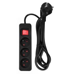 PRZEDŁUŻACZ LISTWOWY 1.5M, 3x1.5MM2, 3G, CZARNY, ON/OFF