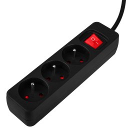PRZEDŁUŻACZ LISTWOWY 1.5M, 3x1.5MM2, 3G, CZARNY, ON/OFF
