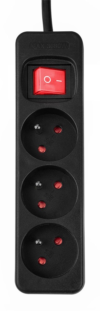 PRZEDŁUŻACZ LISTWOWY 1.5M, 3x1.5MM2, 3G, CZARNY, ON/OFF PRZEDŁUŻACZ LISTWOWY 1.5M, 3x1.5MM2, 3G, CZARNY, ON/OFF