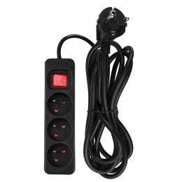PRZEDŁUŻACZ LISTWOWY 3M, 3x1.5MM2, 3G, CZARNY, ON/OFF