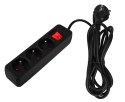 PRZEDŁUŻACZ LISTWOWY 3M, 3x1.5MM2, 3G, CZARNY, ON/OFF