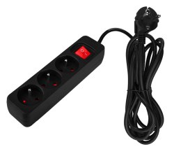 PRZEDŁUŻACZ LISTWOWY 3M, 3x1.5MM2, 3G, CZARNY, ON/OFF