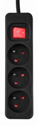 PRZEDŁUŻACZ LISTWOWY 3M, 3x1.5MM2, 3G, CZARNY, ON/OFF