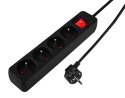PRZEDŁUŻACZ LISTWOWY 3M, 3x1.5MM2, 4G, CZARNY, ON/OFF