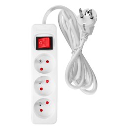 PRZEDŁUŻACZ LISTWOWY 5M, 3x1.5MM2, 3G, BIAŁY, ON/OFF