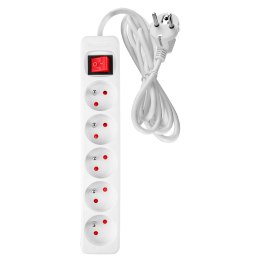PRZEDŁUŻACZ LISTWOWY 5M, 3x1.5MM2, 5G, BIAŁY, ON/OFF