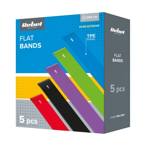 ZESTAW GUM DO ĆWICZEŃ TPE 2M - FLAT BAND LS-1, 1,5-11,5 KG, 5 GUM, REBEL ACTIVE ZESTAW GUM DO ĆWICZEŃ TPE 2M - FLAT BAND LS-1, 1,5-11,5 KG, 5 GUM, REBEL ACTIVE