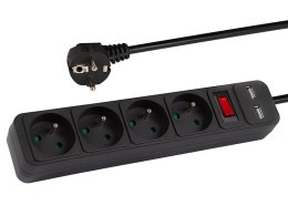 98-779# PRZEDŁUŻACZ SIECIOWY  PR-470WS P/USB 4-GNIAZDA+USB Z UZIEMIENIEM+WYŁĄCZNIK 5M CZARNY 3x1,5MM