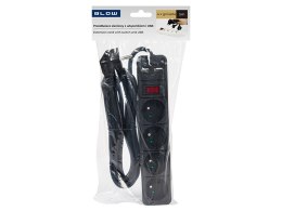 98-779# PRZEDŁUŻACZ SIECIOWY  PR-470WS P/USB 4-GNIAZDA+USB Z UZIEMIENIEM+WYŁĄCZNIK 5M CZARNY 3x1,5MM