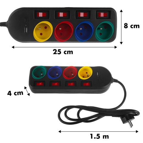 LISTWA ZASILAJĄCA MACLEAN, PRZEDŁUŻACZ 4 GNIAZDA + USB A / C, Z WŁĄCZNIKAMI, 250VAC/10A, 1.5M, CZARNA, MCE508 B LISTWA ZASILAJĄCA MACLEAN, PRZEDŁUŻACZ 4 GNIAZDA + USB A / C, Z WŁĄCZNIKAMI, 250VAC/10A, 1.5M, CZARNA, MCE508 B