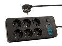 98-210# PRZEDŁUŻACZ SIECIOWY  PS-620 6-GNIAZD 3xUSB 1xUSB-C 2M CZARNY 2x1MM