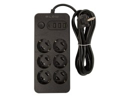 98-211# PRZEDŁUŻACZ SIECIOWY  PS-630 6-GNIAZD 3xUSB 1xUSB-C 3M CZARNY 2x1MM
