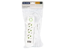 98-217# PRZEDŁUŻACZ SIECIOWY  PS-330 3-GNIAZDA 3xUSB 3M BIAŁY 2x1MM