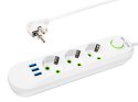 98-218# PRZEDŁUŻACZ SIECIOWY  PS-350 3-GNIAZDA 3xUSB 5M BIAŁY 2x1MM