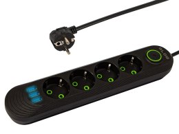 98-222# PRZEDŁUŻACZ SIECIOWY  PS-450 4-GNIAZDA 3xUSB 5M CZARNY 2x1MM